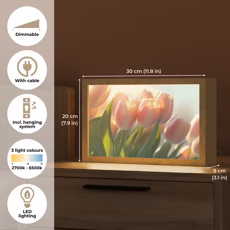 Tulpen - Roze - Zonnestralen Light Box met kabel (Tafellamp) klein -USP_EN