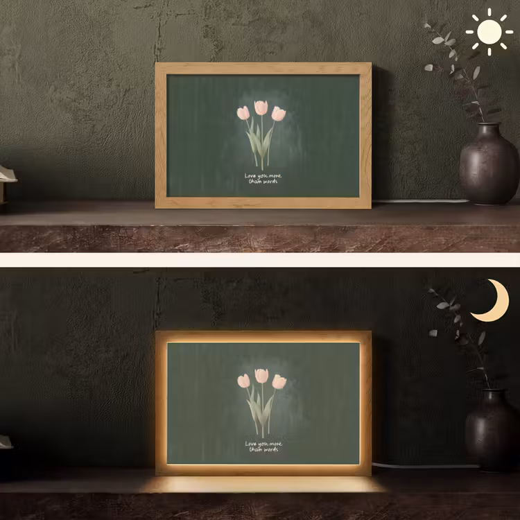 Tulpen - Roze - Tekst - Love Light Box met kabel (Tafellamp) klein -sfeer3