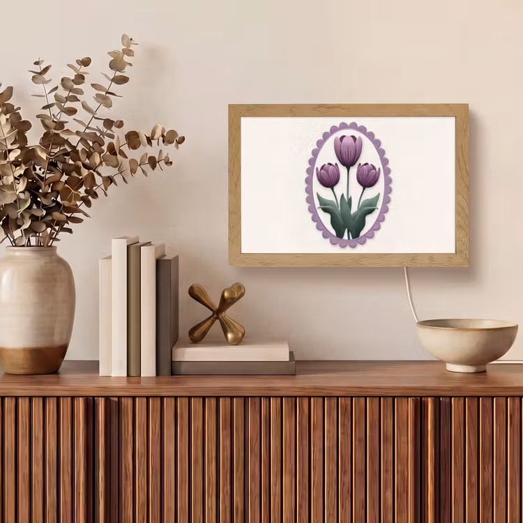 Tulpen - Paars - Lijst - Bladeren Light Box met kabel (Tafellamp) klein -sfeer2