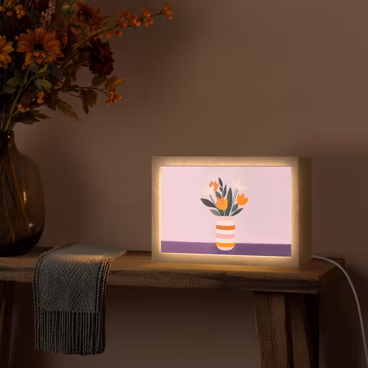 Tulpen - Vaas - Strepen - Paars Light Box met kabel (Tafellamp) klein -sfeer4