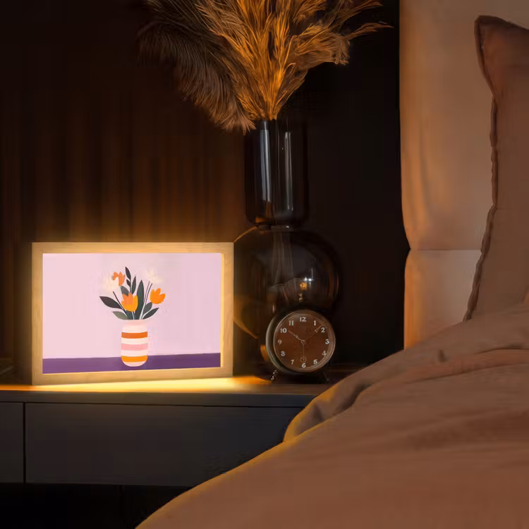 Tulpen - Vaas - Strepen - Paars Light Box met kabel (Tafellamp) klein -sfeer1