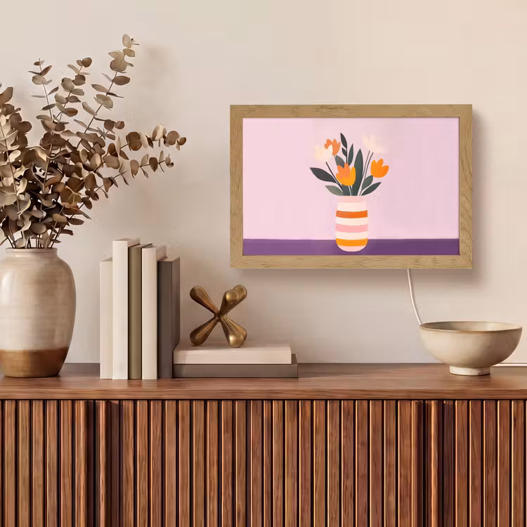 Tulpen - Vaas - Strepen - Paars Light Box met kabel (Tafellamp) klein -sfeer2