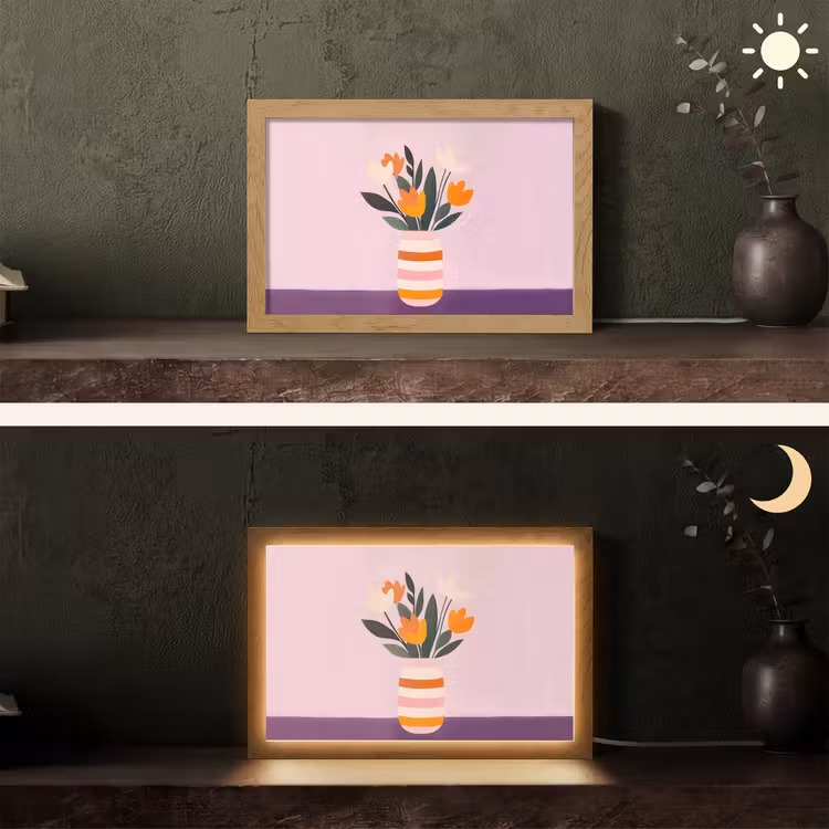 Tulpen - Vaas - Strepen - Paars Light Box met kabel (Tafellamp) klein -sfeer3