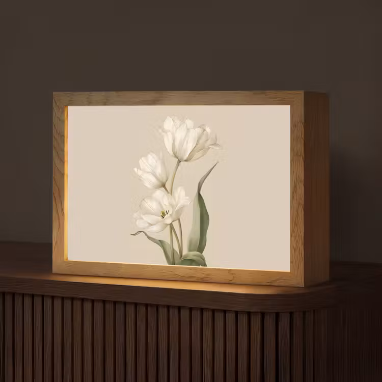 Tulpen - Wit - Bladeren Light Box met kabel (Tafellamp) klein -z3d_website