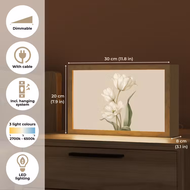 Tulpen - Wit - Bladeren Light Box met kabel (Tafellamp) klein -USP_EN