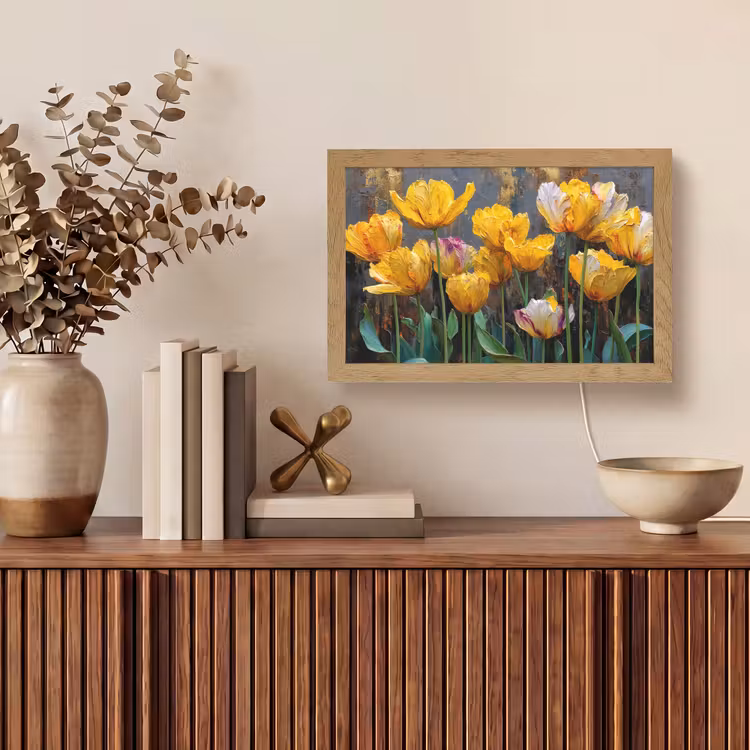 Tulpen - Geel - Penseelstreken - Abstract Light Box met kabel (Tafellamp) klein -sfeer2