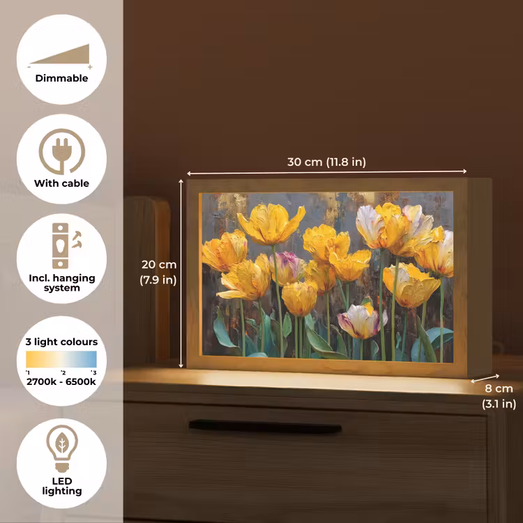 Tulpen - Geel - Penseelstreken - Abstract Light Box met kabel (Tafellamp) klein -USP_EN