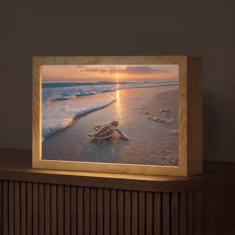 Schildpad - strand - Zonsondergang Light Box met kabel (Tafellamp) klein -z3d_website