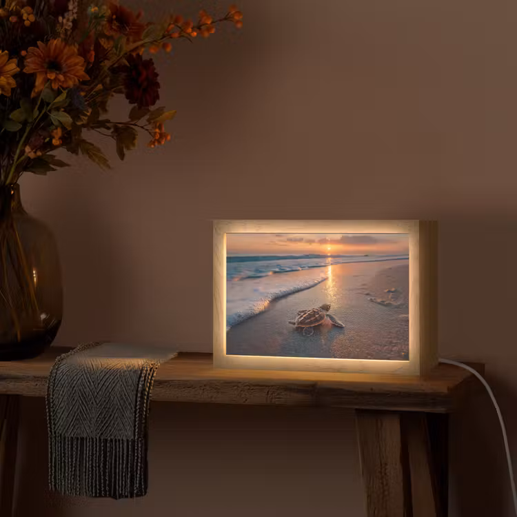 Schildpad - strand - Zonsondergang Light Box met kabel (Tafellamp) klein -sfeer4