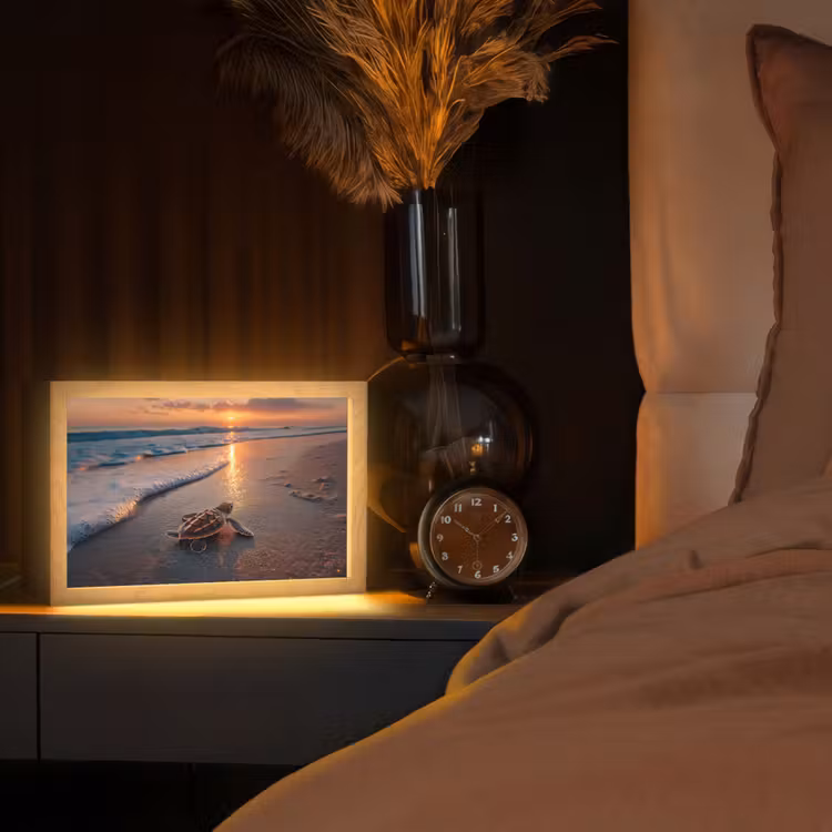 Schildpad - strand - Zonsondergang Light Box met kabel (Tafellamp) klein -sfeer1