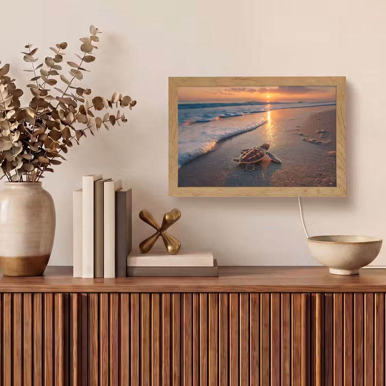 Schildpad - strand - Zonsondergang Light Box met kabel (Tafellamp) klein -sfeer2