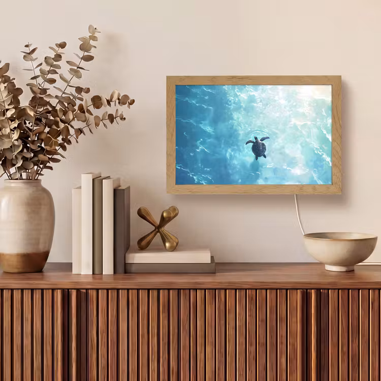 Schildpad - Zee - Blauw - Schittering Light Box met kabel (Tafellamp) klein -sfeer2