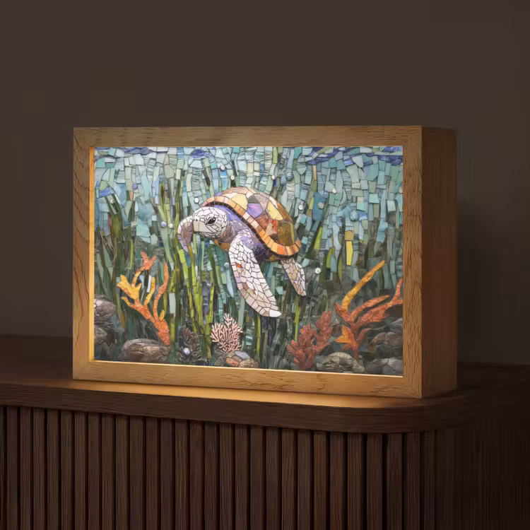 Schildpad - Zeewier - Mozaïek Light Box met kabel (Tafellamp) klein -z3d_website