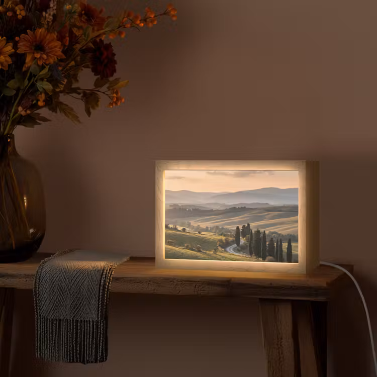 Toscaans - Landschap - Heuvels Light Box met kabel (Tafellamp) klein -sfeer4
