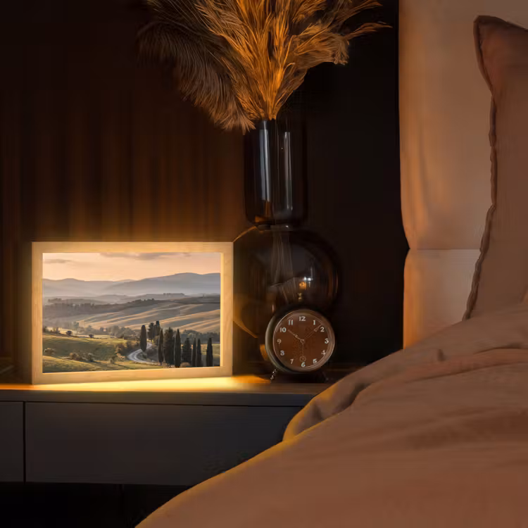 Toscaans - Landschap - Heuvels Light Box met kabel (Tafellamp) klein -sfeer1