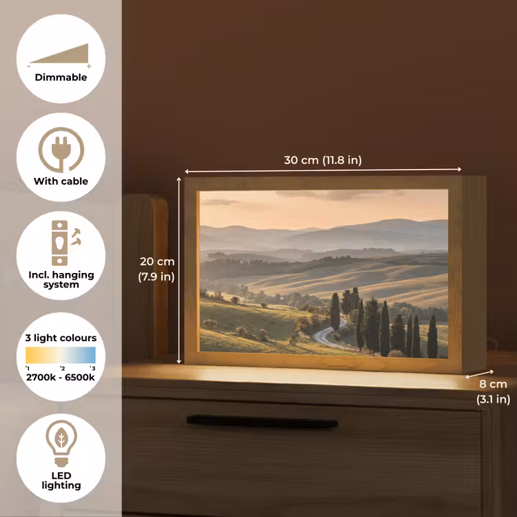 Toscaans - Landschap - Heuvels Light Box met kabel (Tafellamp) klein -USP_EN