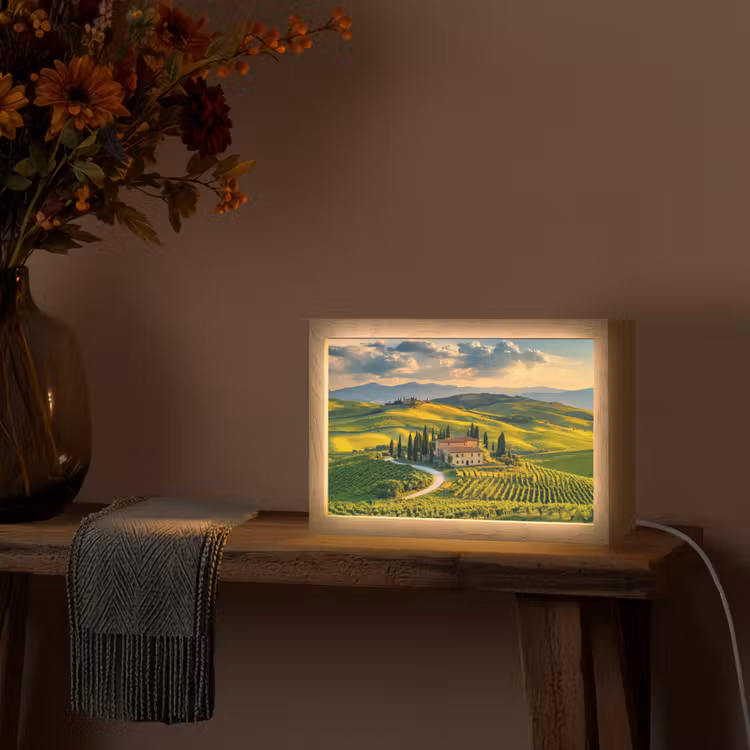 Toscane - Landschap - Wijngaarden Light Box met kabel (Tafellamp) klein -sfeer4