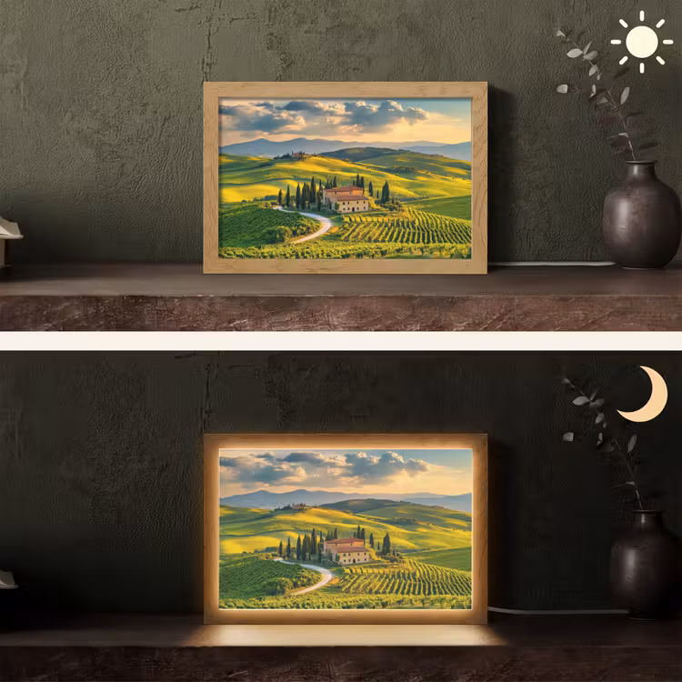 Toscane - Landschap - Wijngaarden Light Box met kabel (Tafellamp) klein -sfeer3