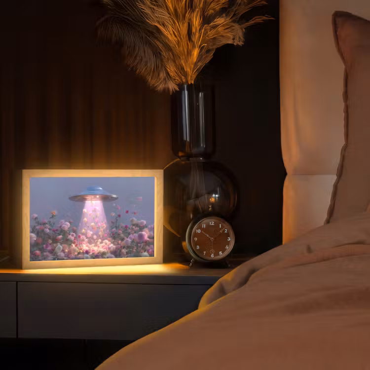 Ufo - Rozen - Pastelkleuren Light Box met kabel (Tafellamp) klein -sfeer1