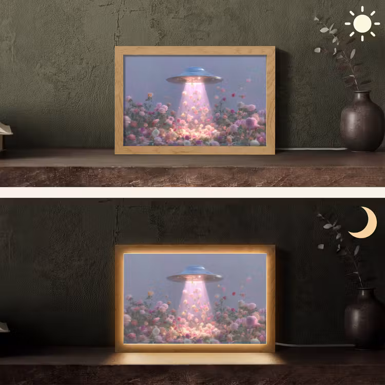 Ufo - Rozen - Pastelkleuren Light Box met kabel (Tafellamp) klein -sfeer3