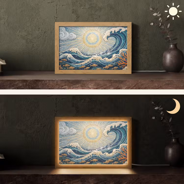 Onderwater - Koraal - Vis - Natuur - Kunst Light Box met kabel (Tafellamp) klein -sfeer3