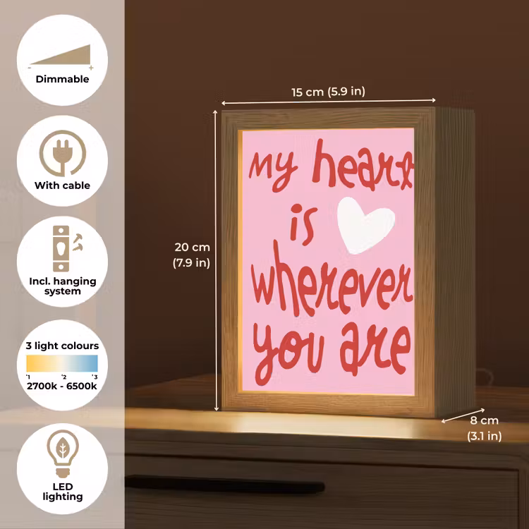 Valentijn - Hart - Liefde - Roze Light Box met kabel (Tafellamp) klein -USP_EN