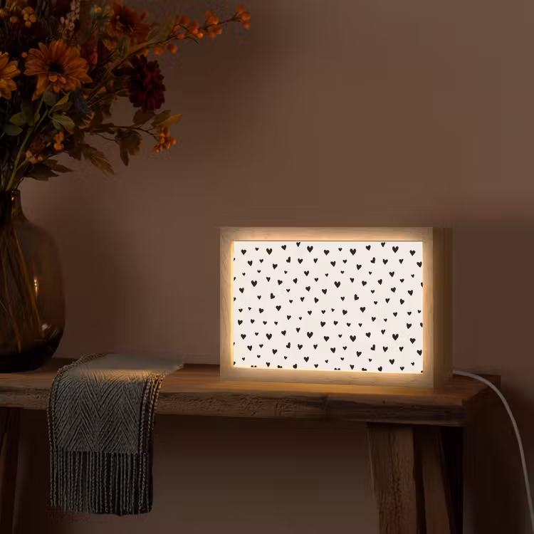 Valentijn - Harten - Zwart - Wit Light Box met kabel (Tafellamp) klein 924 -sfeer4