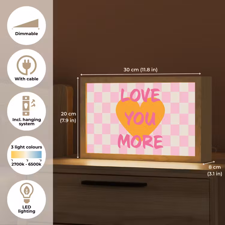 Valentijn - Love - Roze - Oranje Light Box met kabel (Tafellamp) klein -USP_EN