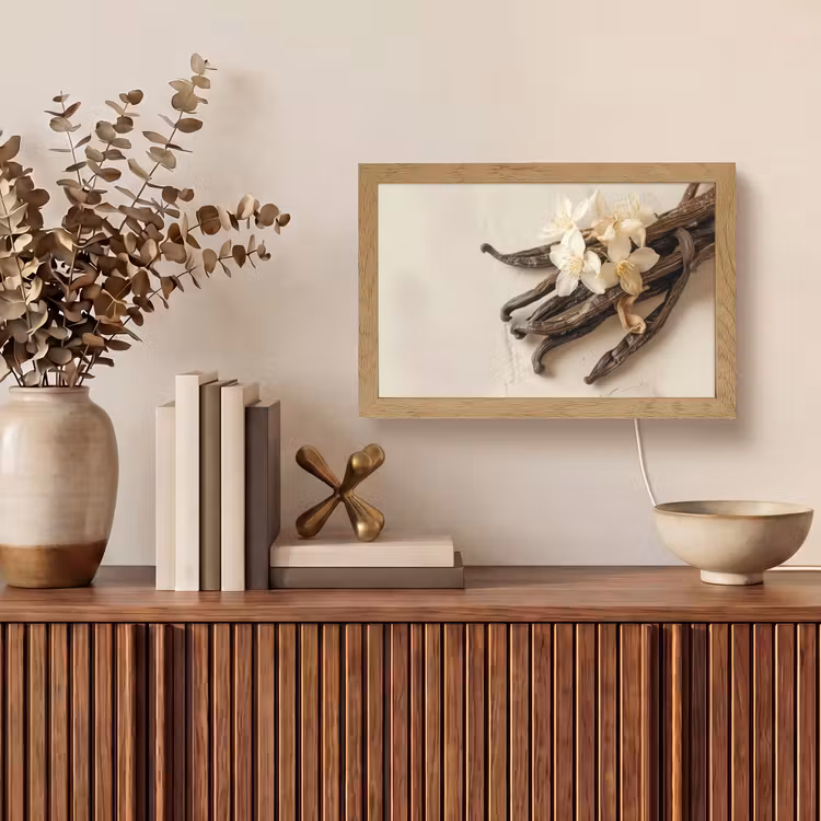 Vanille - Bloemen - Beige Light Box met kabel (Tafellamp) klein -sfeer2
