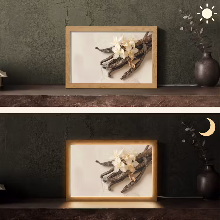 Vanille - Bloemen - Beige Light Box met kabel (Tafellamp) klein -sfeer3