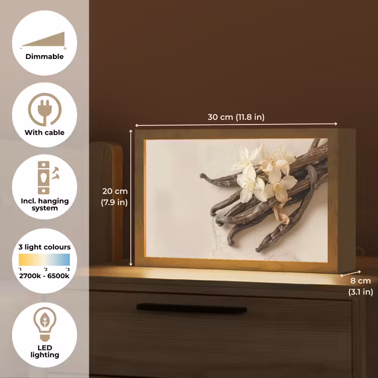 Vanille - Bloemen - Beige Light Box met kabel (Tafellamp) klein -USP_EN