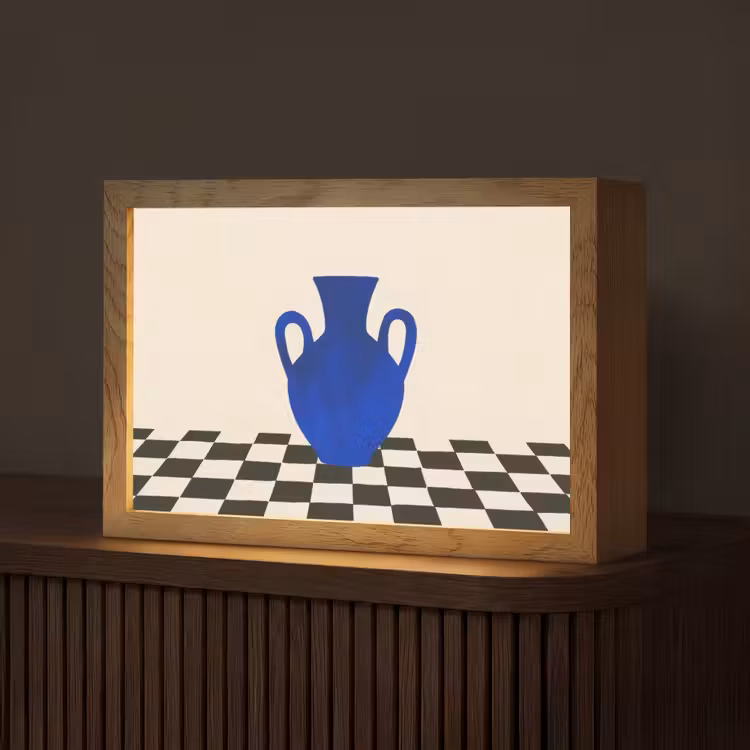 Vaas - Blauw - Geblokt - Modern Light Box met kabel (Tafellamp) klein -z3d_website