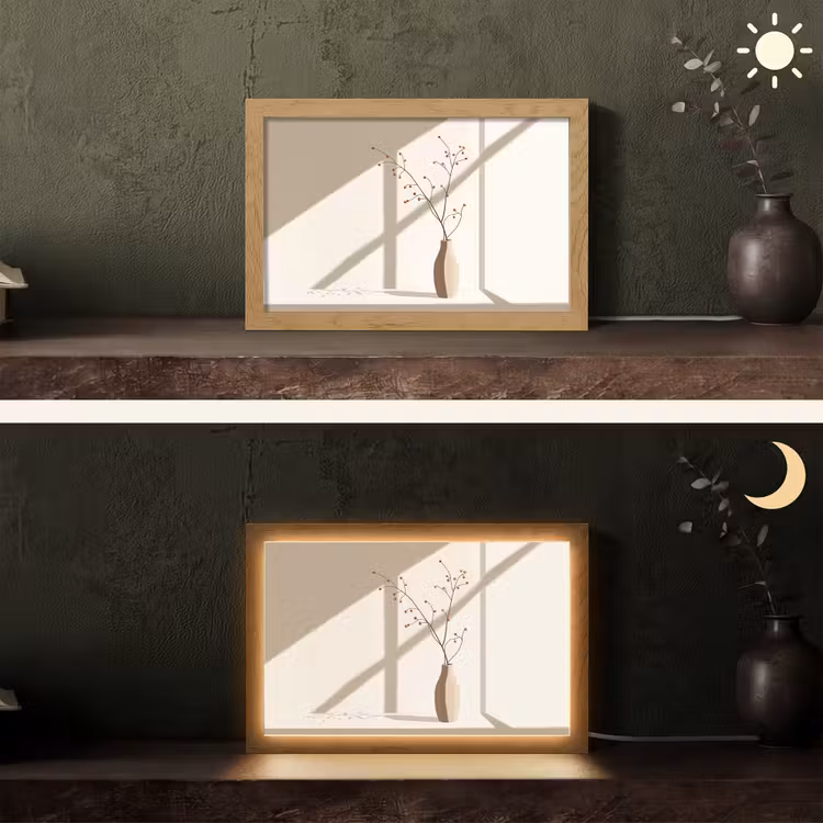Vaas - Takken - Bessen - Minimalistisch Light Box met kabel (Tafellamp) klein -sfeer3