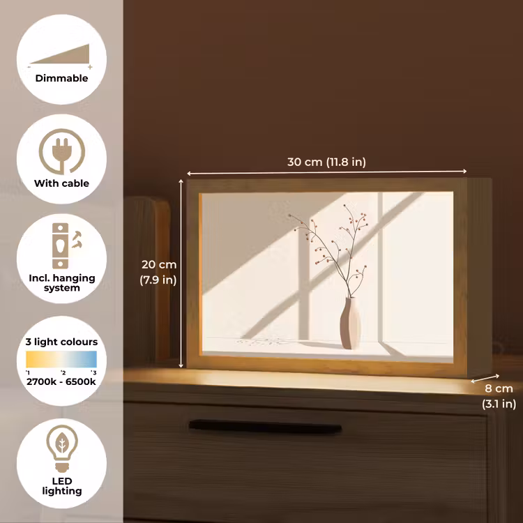 Vaas - Takken - Bessen - Minimalistisch Light Box met kabel (Tafellamp) klein -USP_EN