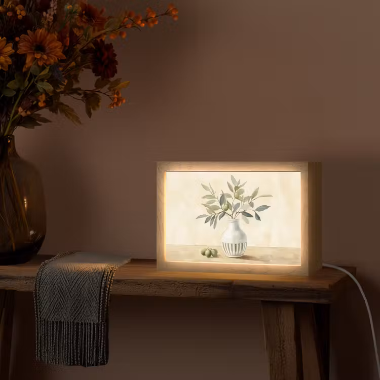 Vaas - Keramiek - Olijftakken Light Box met kabel (Tafellamp) klein -sfeer4