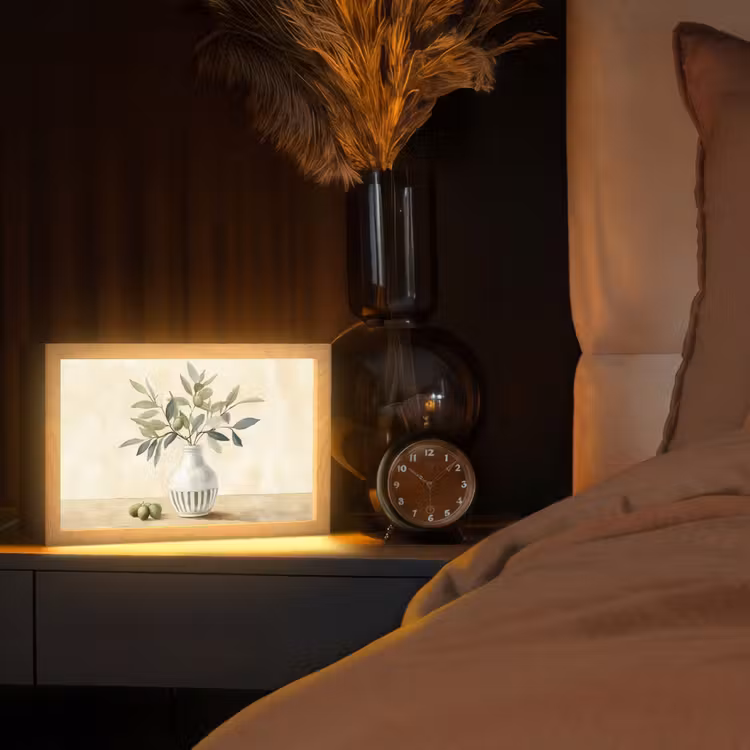 Vaas - Keramiek - Olijftakken Light Box met kabel (Tafellamp) klein -sfeer1