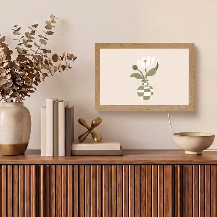 Vaas - Geruit - Bloem - Groen Light Box met kabel (Tafellamp) klein -sfeer2