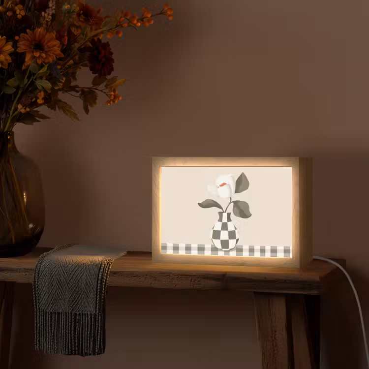 Vaas - Geruit - Groen - Bloem Light Box met kabel (Tafellamp) klein -sfeer4