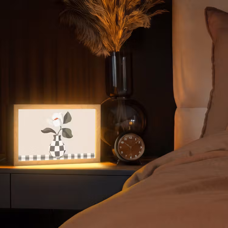 Vaas - Geruit - Groen - Bloem Light Box met kabel (Tafellamp) klein -sfeer1