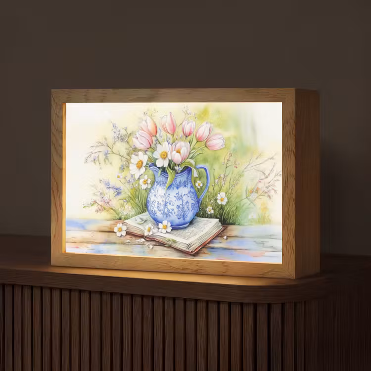 Vaas - Delftsblauw - Madeliefjes Light Box met kabel (Tafellamp) klein -z3d_website