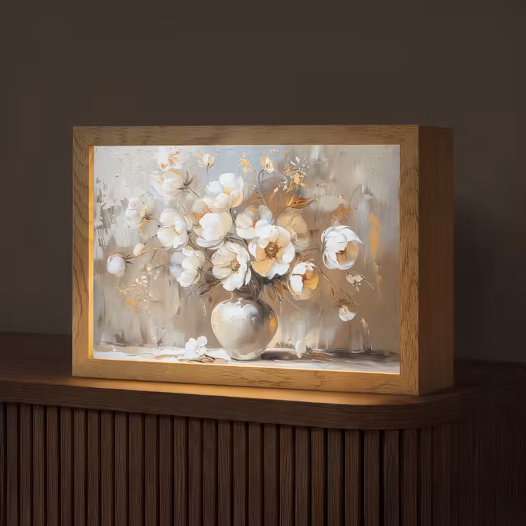 Vaas - Bloemen - Kunst - Goud Light Box met kabel (Tafellamp) klein -z3d_website