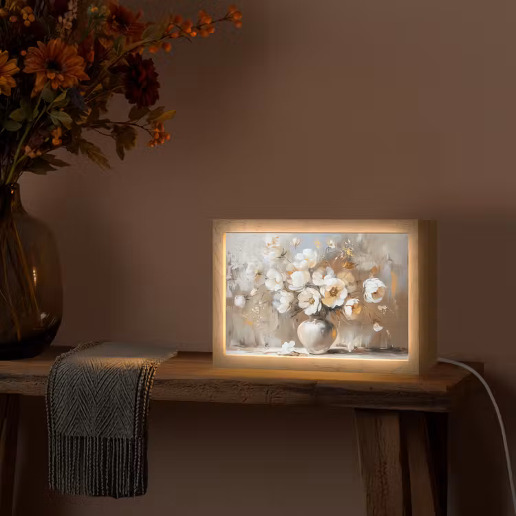 Vaas - Bloemen - Kunst - Goud Light Box met kabel (Tafellamp) klein -sfeer4