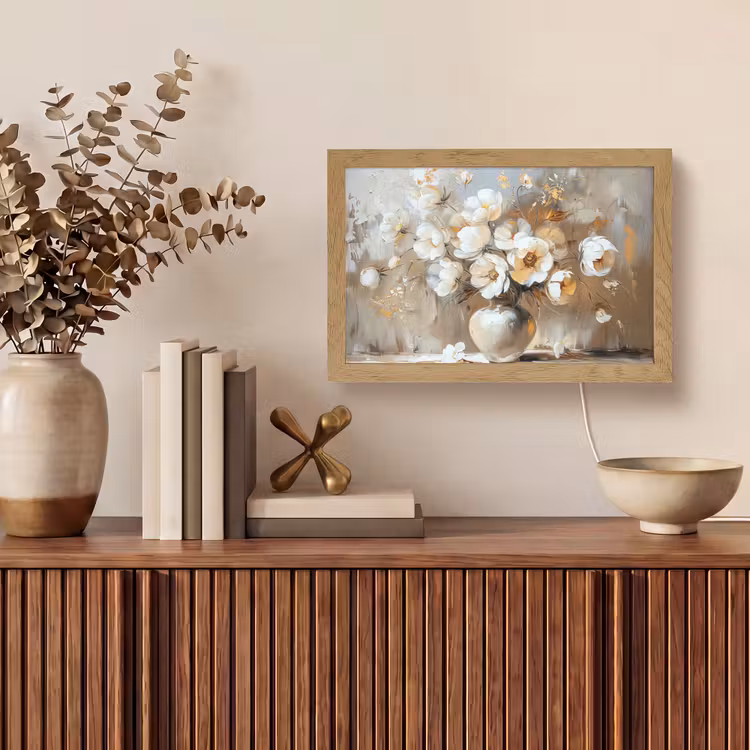 Vaas - Bloemen - Kunst - Goud Light Box met kabel (Tafellamp) klein -sfeer2