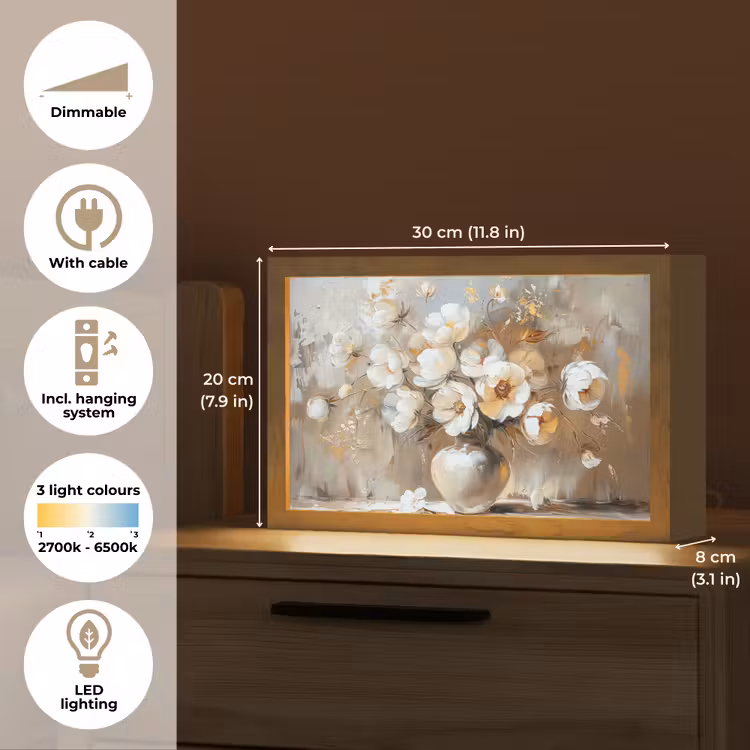 Vaas - Bloemen - Kunst - Goud Light Box met kabel (Tafellamp) klein -USP_EN