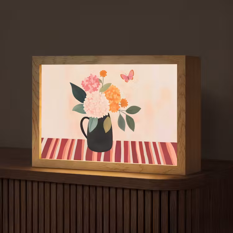 Vaas - Bloemen - Vlinder - Rood Light Box met kabel (Tafellamp) klein -z3d_website