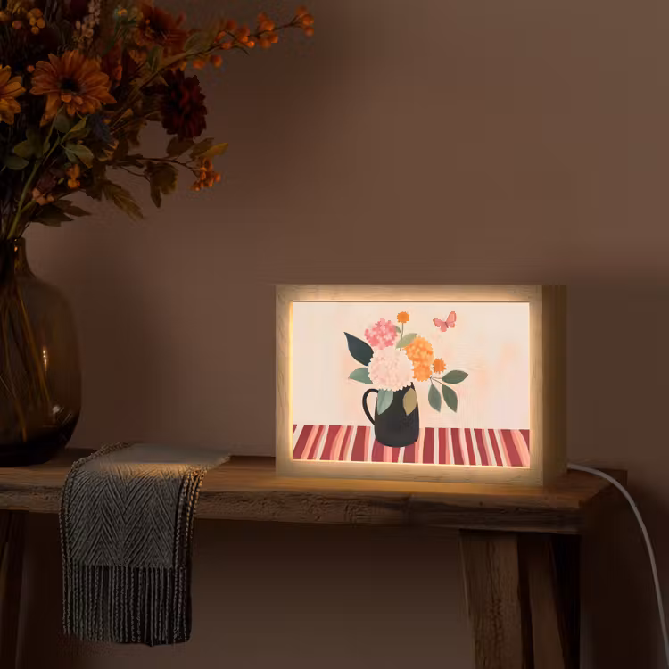 Vaas - Bloemen - Vlinder - Rood Light Box met kabel (Tafellamp) klein -sfeer4