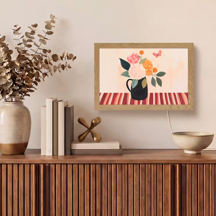 Vaas - Bloemen - Vlinder - Rood Light Box met kabel (Tafellamp) klein -sfeer2
