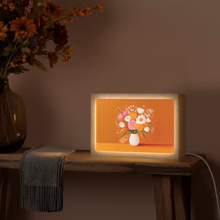 Vaas - Bloemen - Oranje Light Box met kabel (Tafellamp) klein -sfeer4