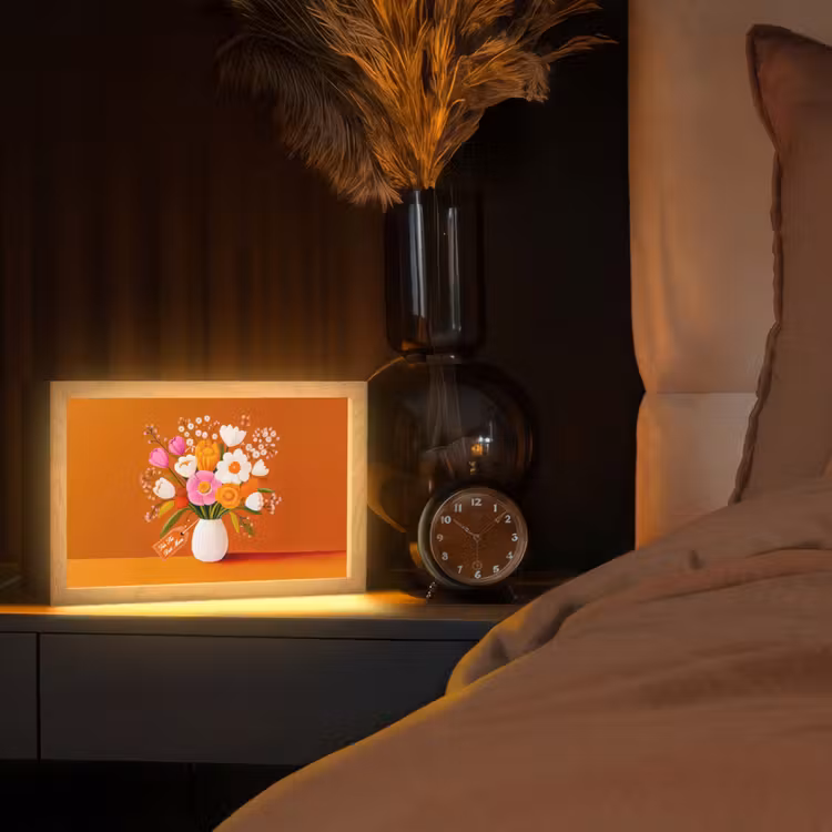 Vaas - Bloemen - Oranje Light Box met kabel (Tafellamp) klein -sfeer1