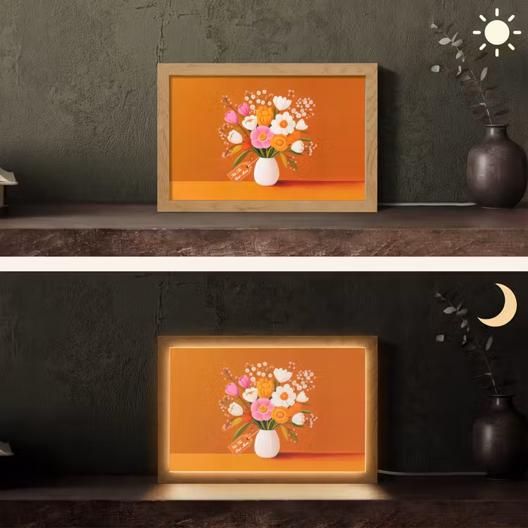 Vaas - Bloemen - Oranje Light Box met kabel (Tafellamp) klein -sfeer3